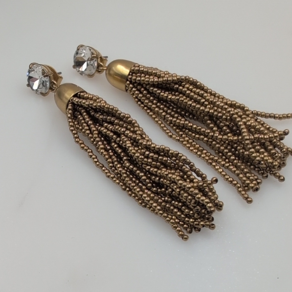 J. Crew Gold Beaded Tassel Earrings